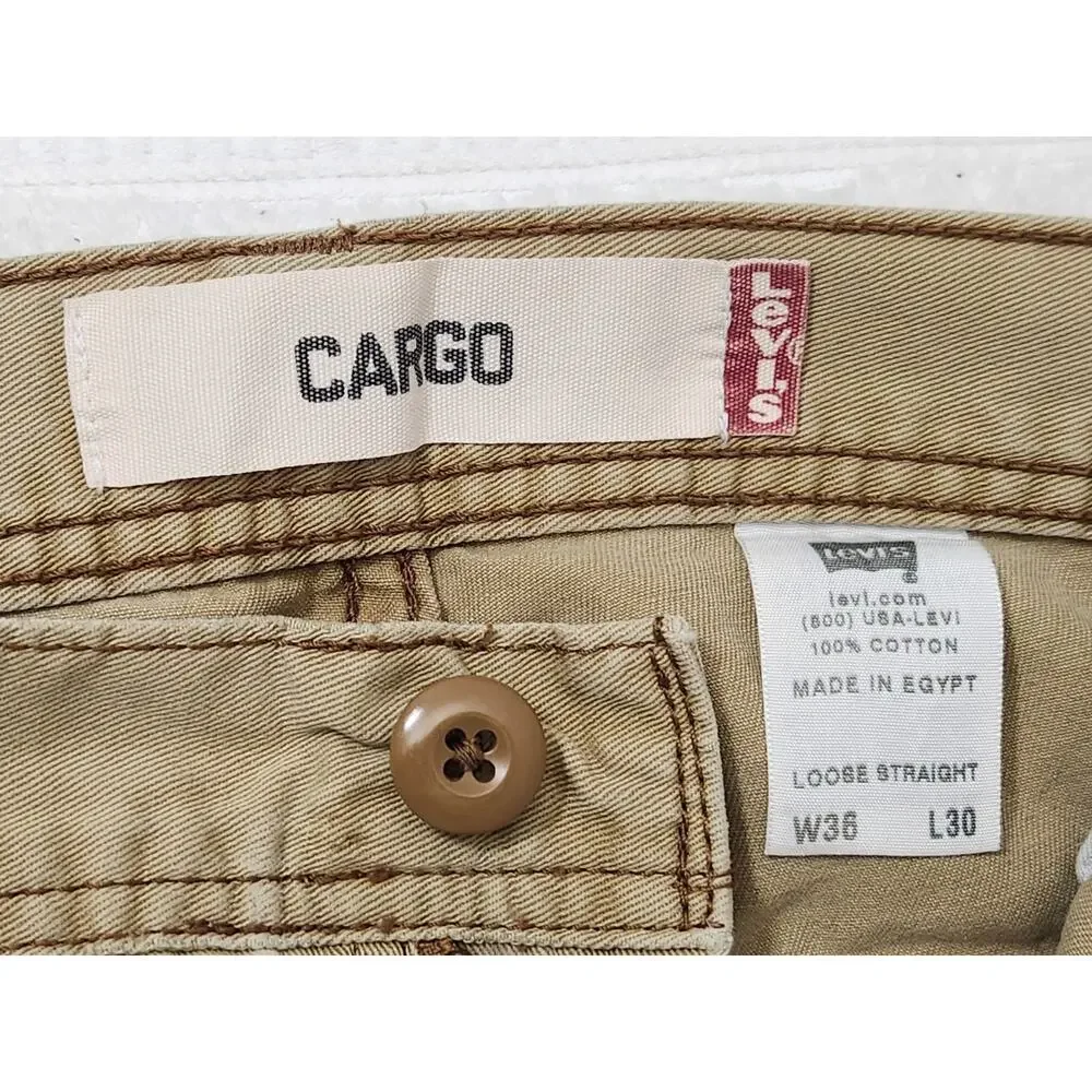 Levis Cargo Pants Mens 36x30 Khaki Utility Loose Straight Distressed Y2K